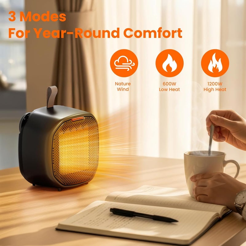 ZAFRO 1200W Portable Ceramic Space Heater for Indoor Use, 3 Modes Thermostat Adjustable, Tip-Over & Overheat Protection, Quiet Personal Heater (<45dB) for Office Desk Bedroom,(Black) - Image 2